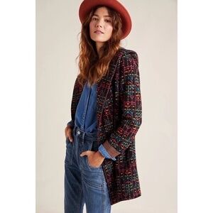 Anthropologie FIELD FLOWER Kerry Wool Sweater Coat Hooded Chevron Dot N’ Dash